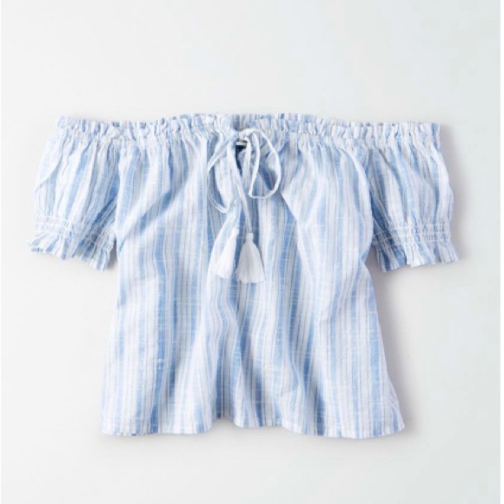 New American Eagle Striped Off the Shoulder Top, Size M